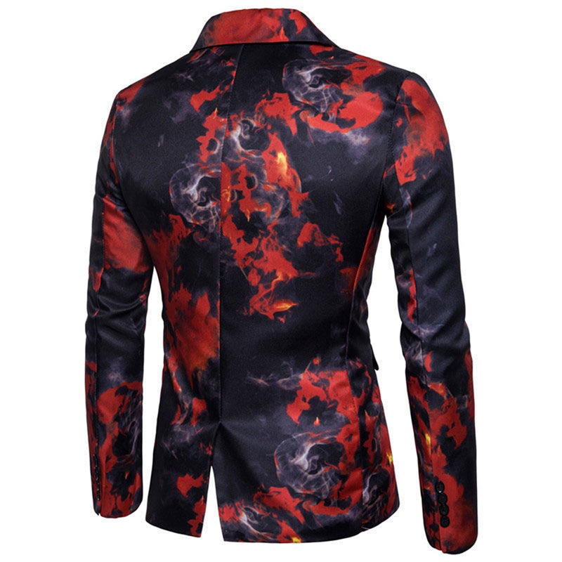 YFFUSHI Mens Slim Fit Flame Printed Blazer Red