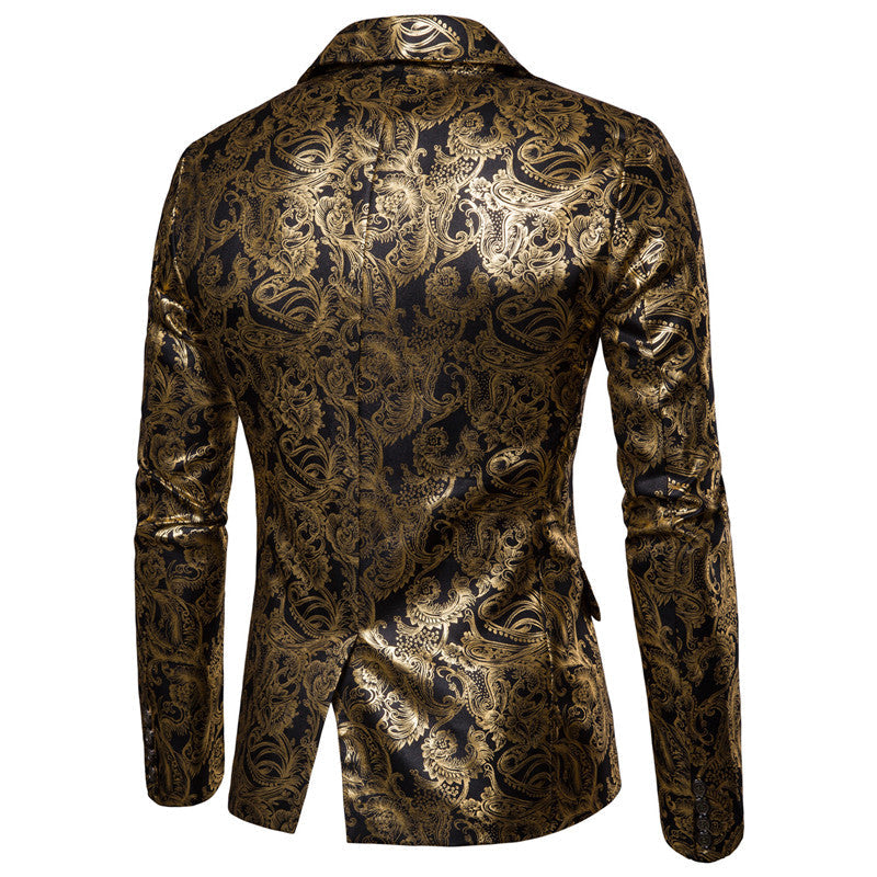 YFFUSHI Mens Slim Fit Glitter Paisley Blazer Gold