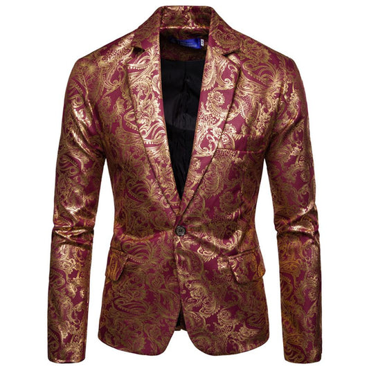 YFFUSHI Mens Slim Fit Glitter Paisley Blazer Red