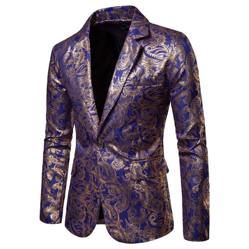 YFFUSHI Mens Slim Fit Glitter Paisley Blazer Navy