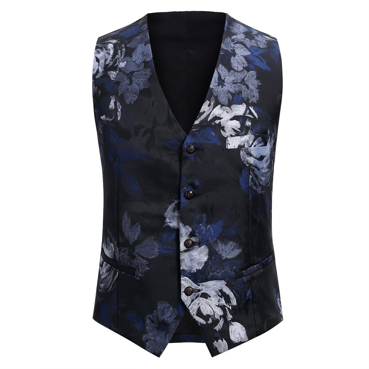 YFFUSHI Mens Allover Floral Print 3-Piece Suit Blue