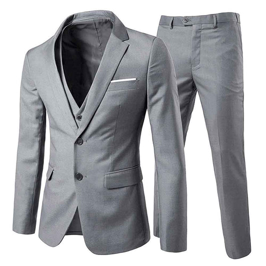 3-Piece Notched Lapel Casual Suit Grey