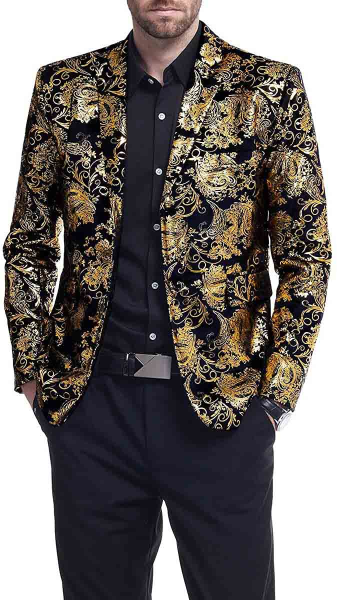 Stylish Gold Blazer Dress Floral Blazer