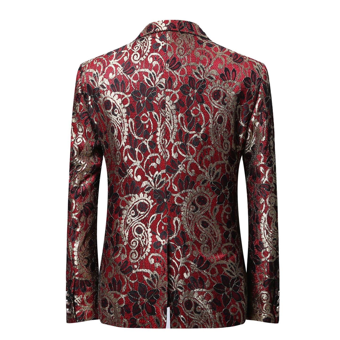 YFFUSHI Mens 2-Piece Flower Printed Shiny Suits Maroon