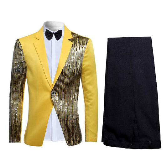 YFFUSHI Prom Stylish Sequin Suit 2-Piece Suit Yellow