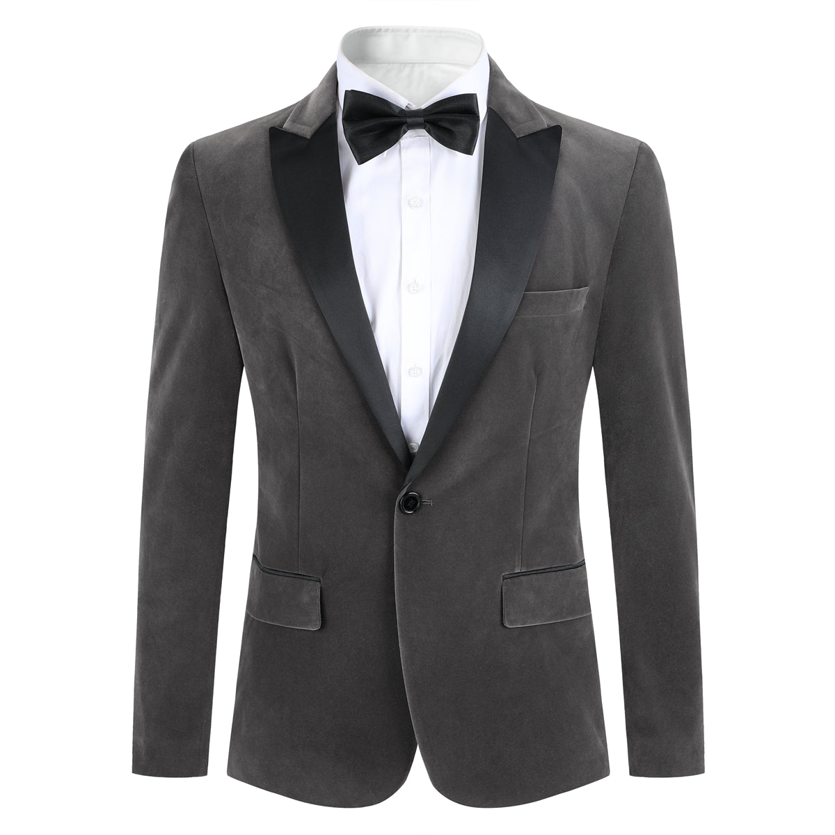 YFFUSHI Mens Dress Suit Blazer 1 Button Peaked Lapel Tuxedo Light Gray