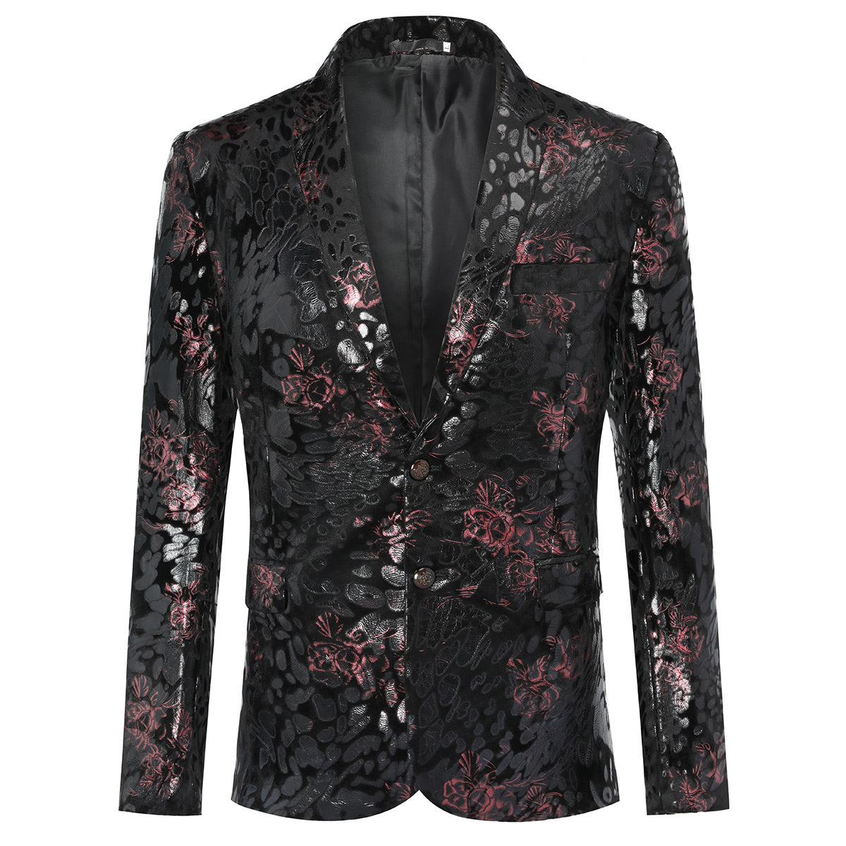 YFFUSHI Print Stylish Slim Fit Floral Blazer Maroon