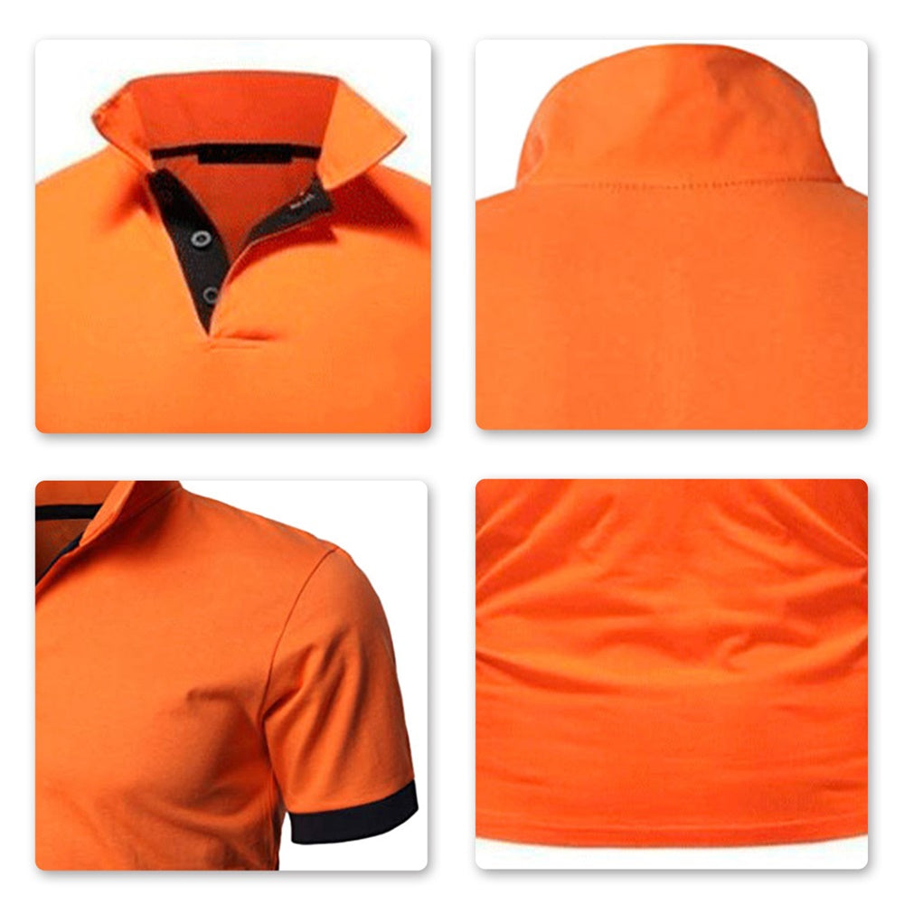 YFFUSHI Mens Summer Essential Polos Navy & Orange Short Sleeve Classic Polo Shirt