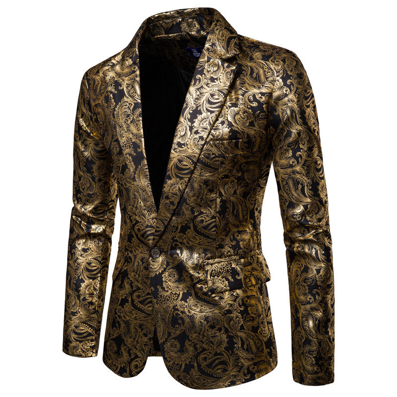 YFFUSHI Mens Slim Fit Glitter Paisley Blazer Gold