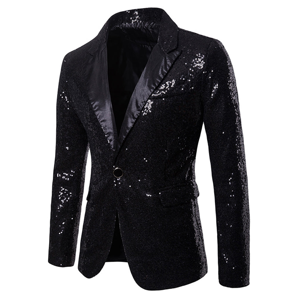 YFFUSHI Mens Shiny Sequin Jacket Party Tuxedo Blazer Black