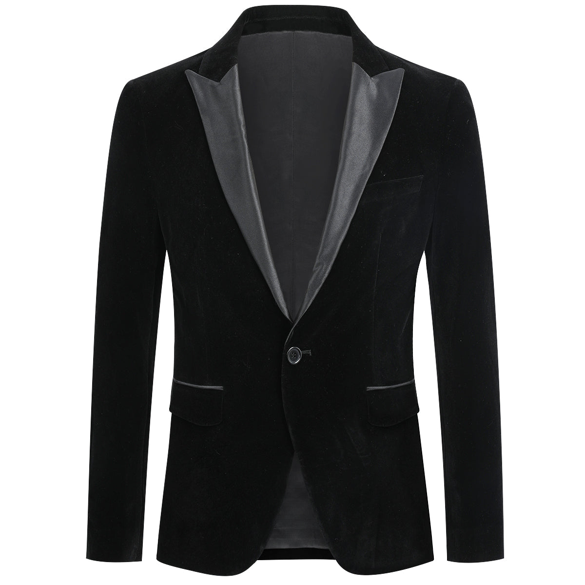 YFFUSHI Mens Dress Suit Blazer 1 Button Peaked Lapel Tuxedo Black