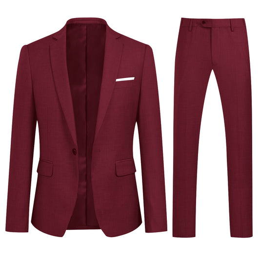 YFFUSHI Slim Fit 2 Piece Suit for Men One Button Casual/Formal Tuxedo Wine Red