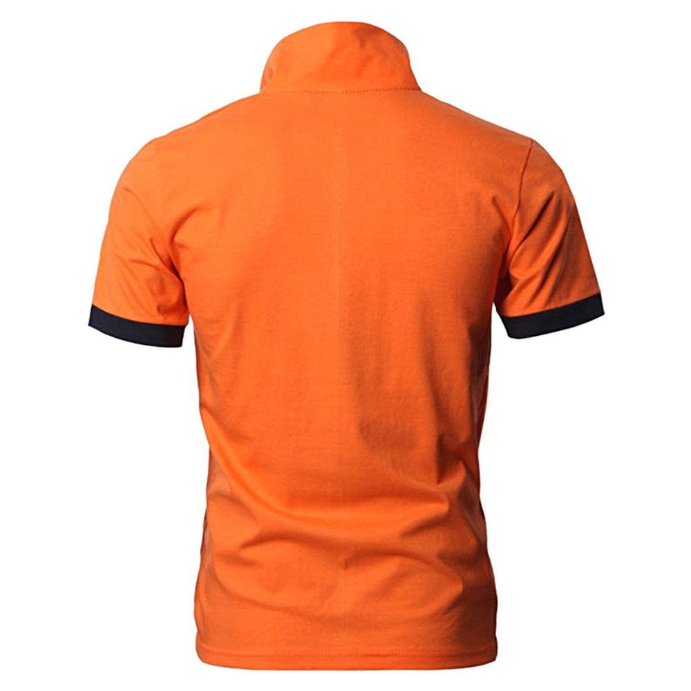 YFFUSHI Mens Summer Essential Polos Navy & Orange Short Sleeve Classic Polo Shirt