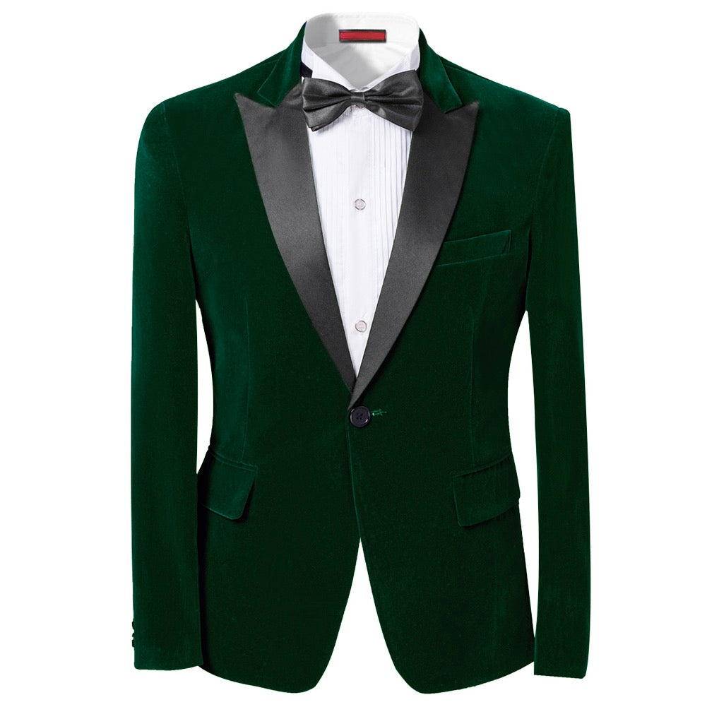 YFFUSHI Mens Slim Fit 2-Piece Pleuche Velvet Tuxedo Suit Green