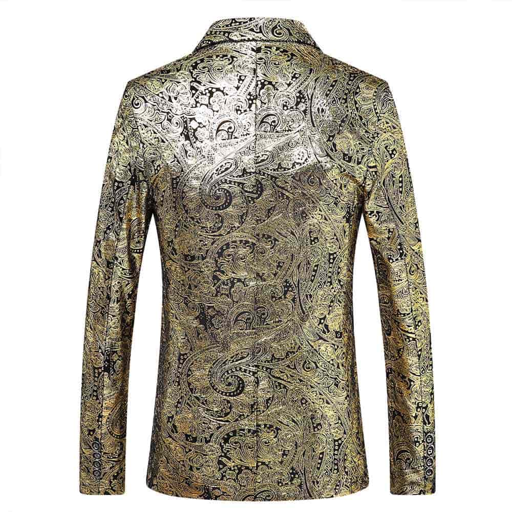 YFFUSHI Mens Slim Fit Floral Blazer Gold