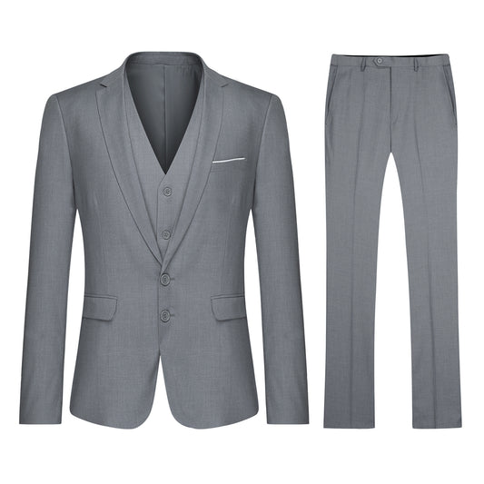 YFFUSHI Mens 3 Piece Suit Set 2 Button Dress Suit for Meeting Prom Party Light Gray