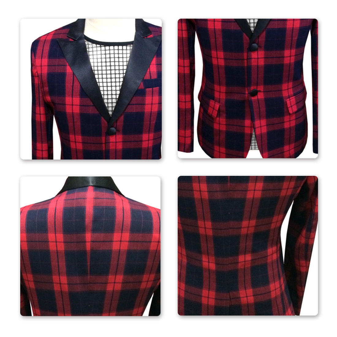 YFFUSHI Mens Plaid Blazer Slim Fit Tuxedo Blazer Red