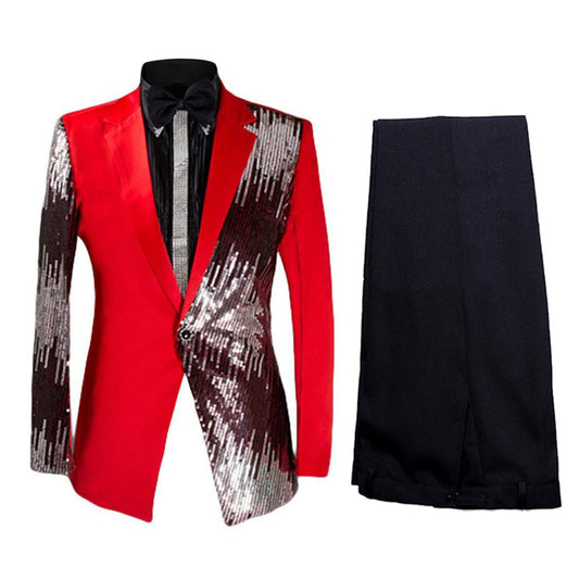 YFFUSHI Prom Stylish Sequin Suit 2-Piece Suit Red