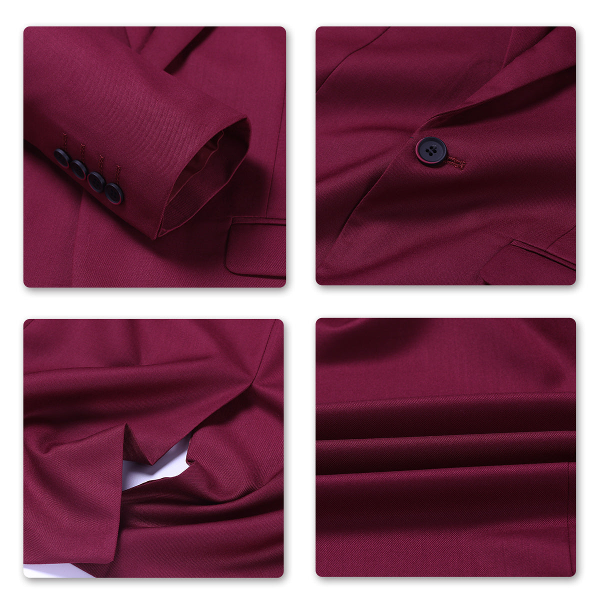 YFFUSHI Mens Slim Fit Classic Fit One Button 3-Piece Suits Wine Red