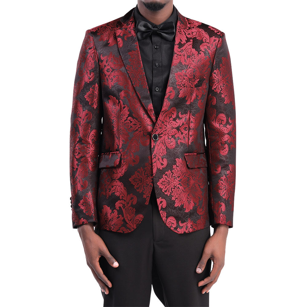 YFFUSHI Mens Dress Floral Suit Slim Fit Stylish Casual Printed Blazer Red