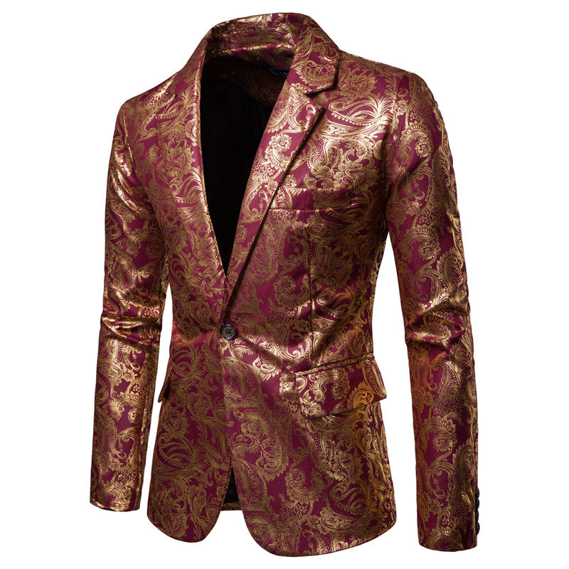 YFFUSHI Mens Slim Fit Glitter Paisley Blazer Red