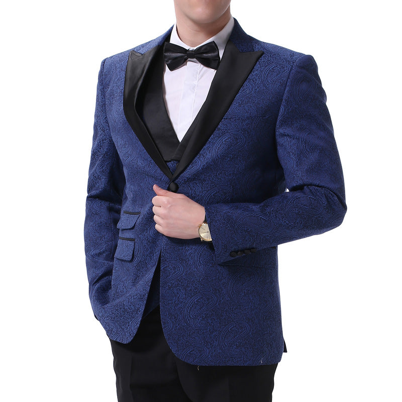 YFFUSHI Mens 3-Piece Slim Fit Dress Suit Navy