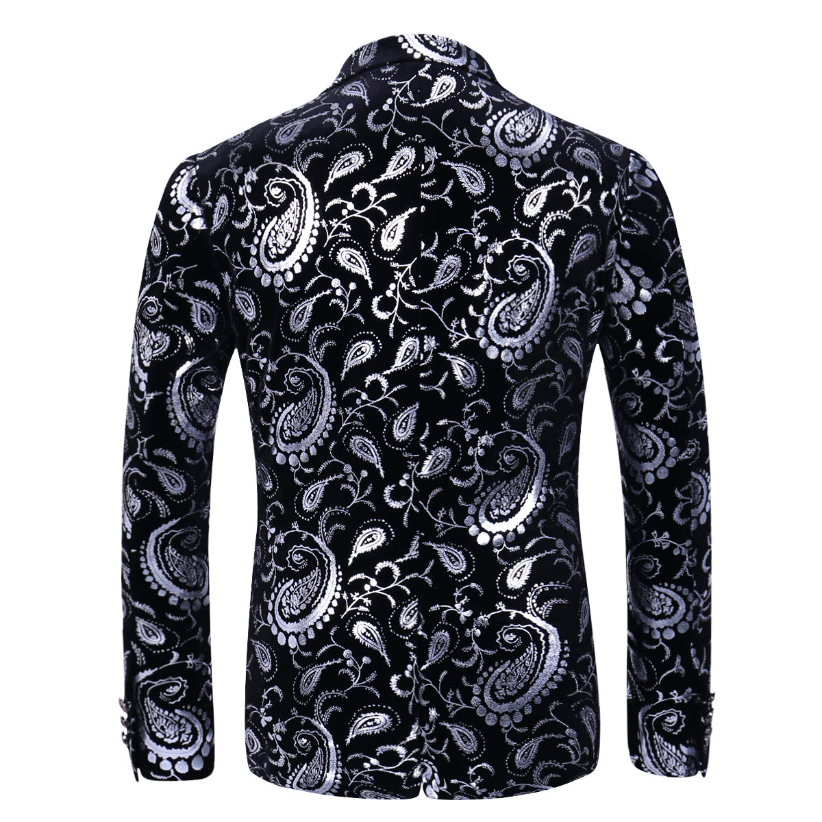 YFFUSHI Men's Casual Slim Fit Blazer Shiny Printed Jacket Silver