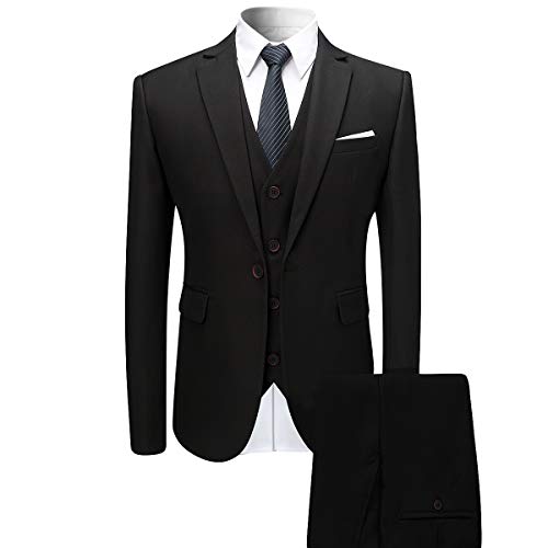 Mens Slim Fit Classic Fit One Button 3-Piece Suits Black