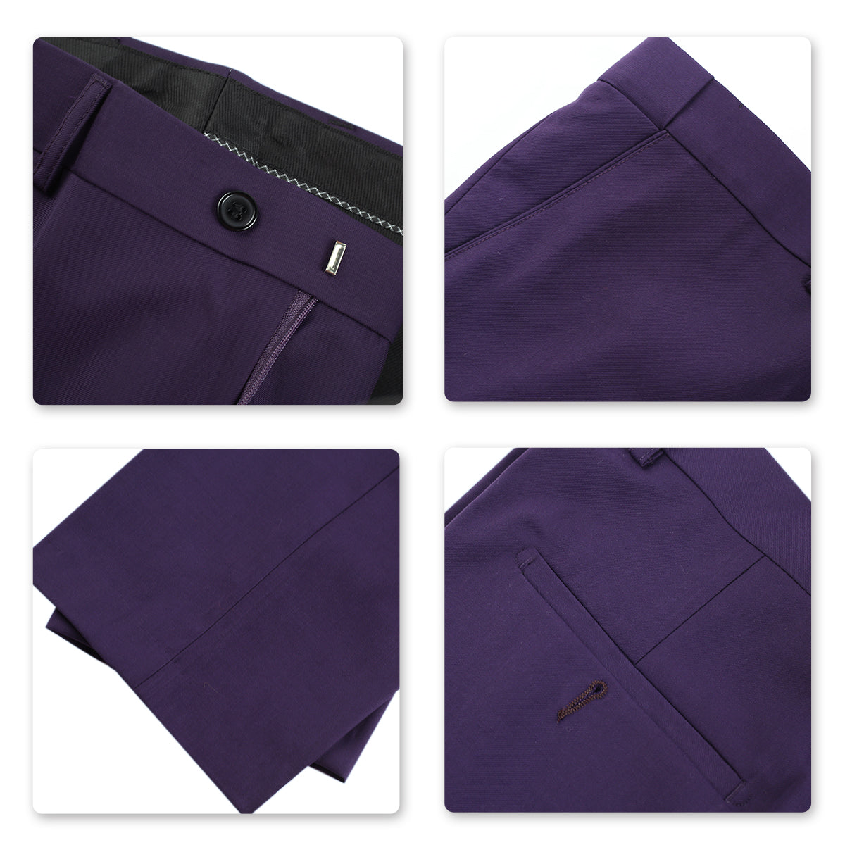 YFFUSHI Mens Slim Fit Straight Flat Adjustable Waist Suit Pants Purple