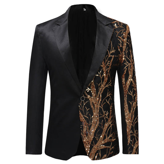 YFFUSHI Mens Slim Fit Floral Sequin Blazer Party Prom Black