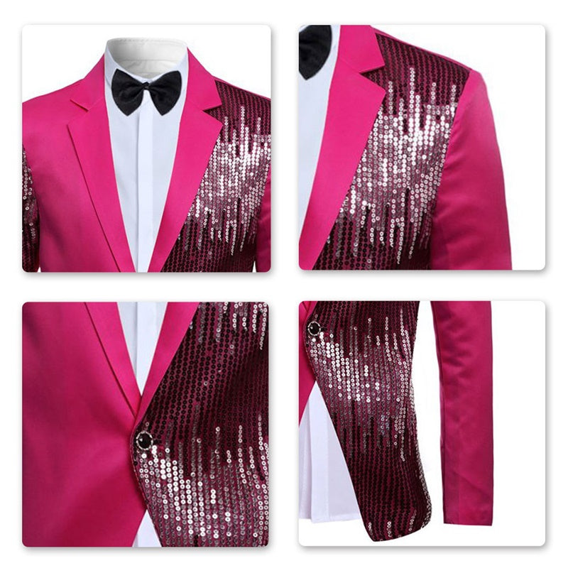 Mens Rose Red And Silver Sequin Stylish Blazer