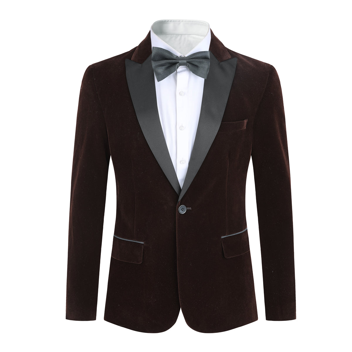 YFFUSHI Mens Dress Suit Blazer 1 Button Peaked Lapel Tuxedo Brown