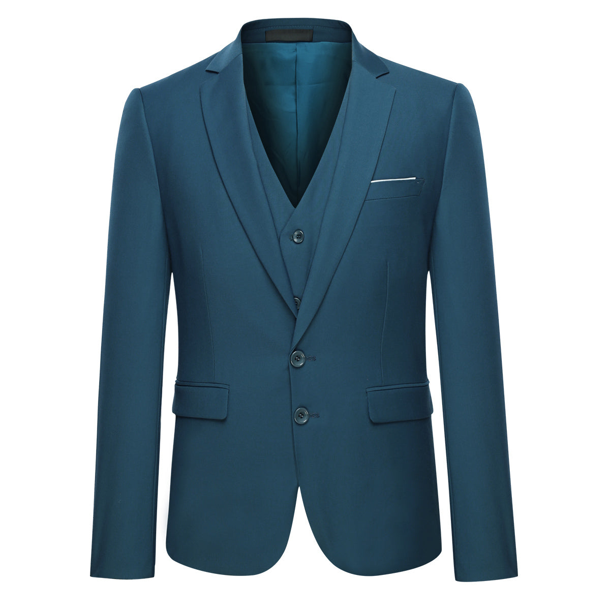 YFFUSHI Mens 3 Piece Suit Set 2 Button Dress Suit for Meeting Prom Party Sea Blue