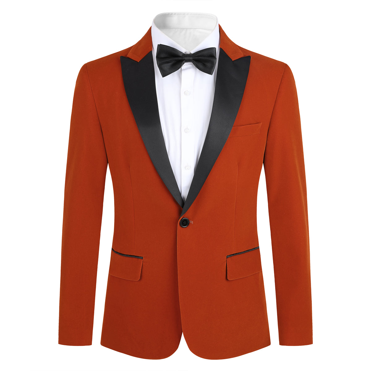 YFFUSHI Mens Dress Suit Blazer 1 Button Peaked Lapel Tuxedo Orange