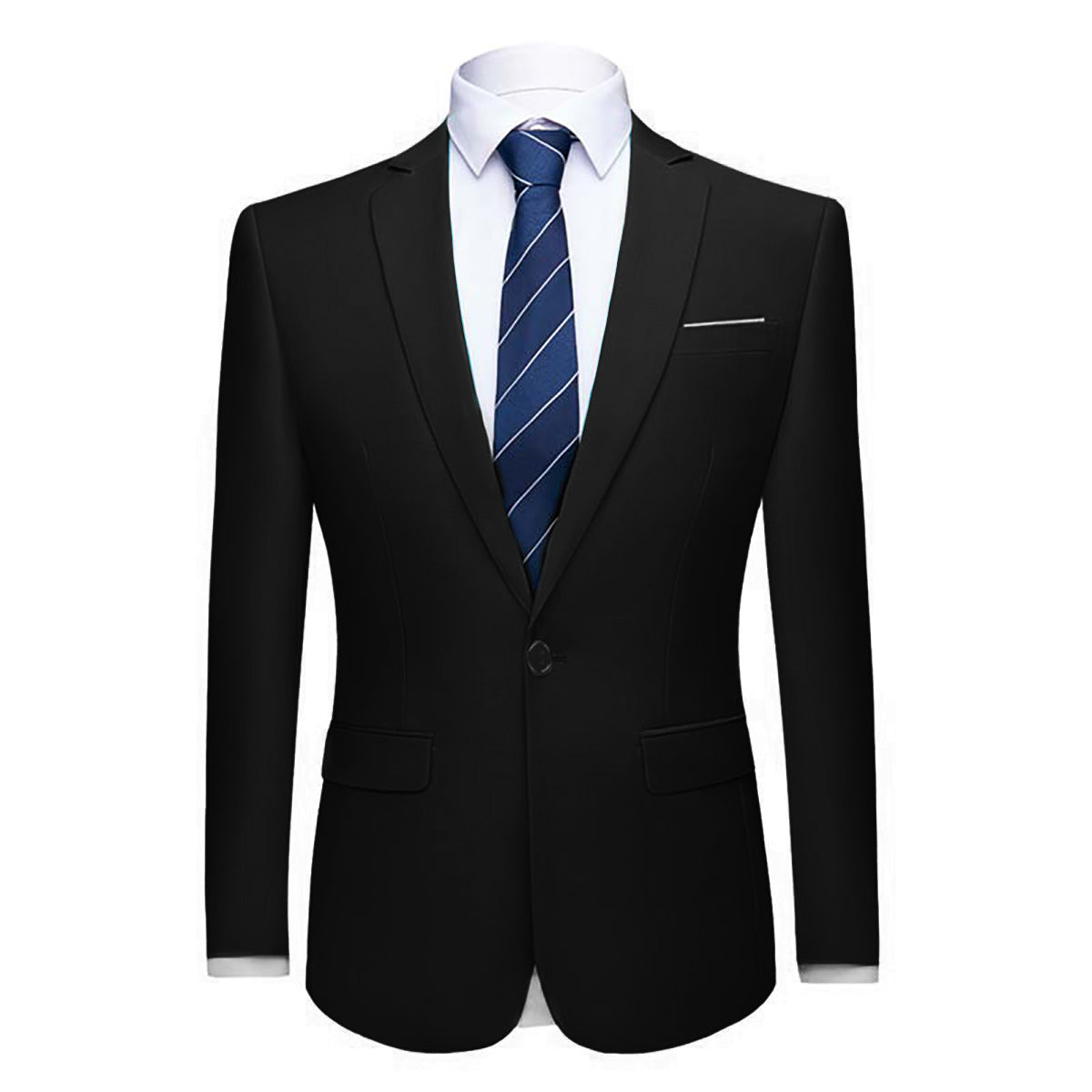 YFFUSHI Mens 2 Piece Set Slim Fit Casual Formal 1 Button Blazer Solid Dress Suit Shirt Black