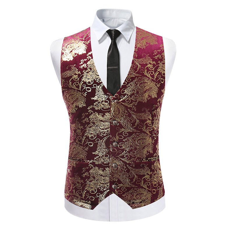 YFFUSHI Slim Fit Gold Stamping Vest Maroon