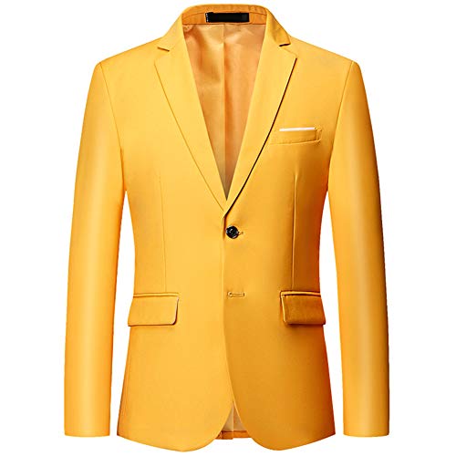 YFFUSHI Mens Slim Fit Blazer Two-Button Casual Suit Jacket Yellow