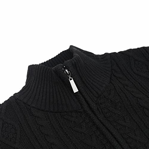 Mens Knitted Cardigan Thick Sweater Full Zip Stand Collar Warm Jumper Fleece Lined Winter Coat