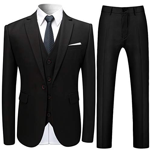 Mens Slim Fit Classic Fit One Button 3-Piece Suits Black