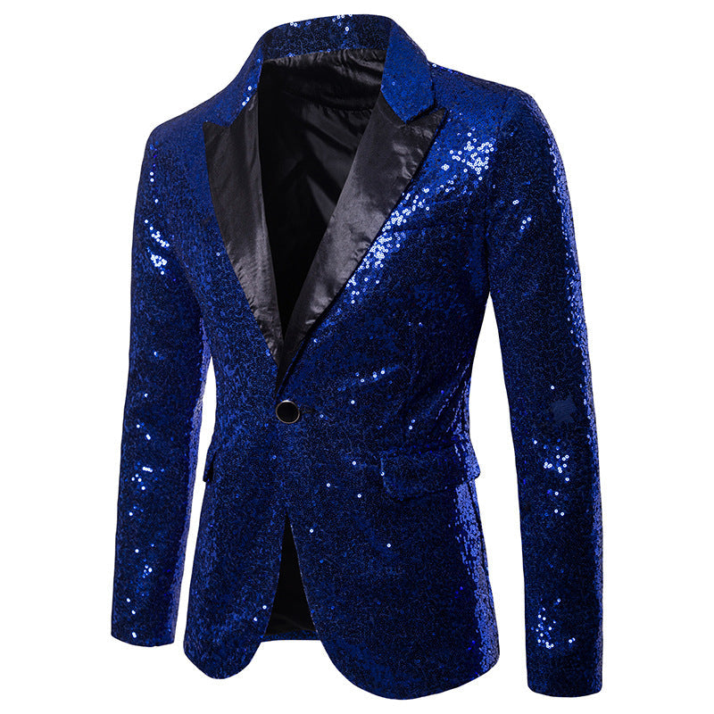 YFFUSHI Mens Shiny Sequin Jacket Party Tuxedo Blazer Blue