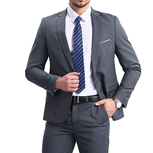 Mens Grey Slim Fit One Button Blazer