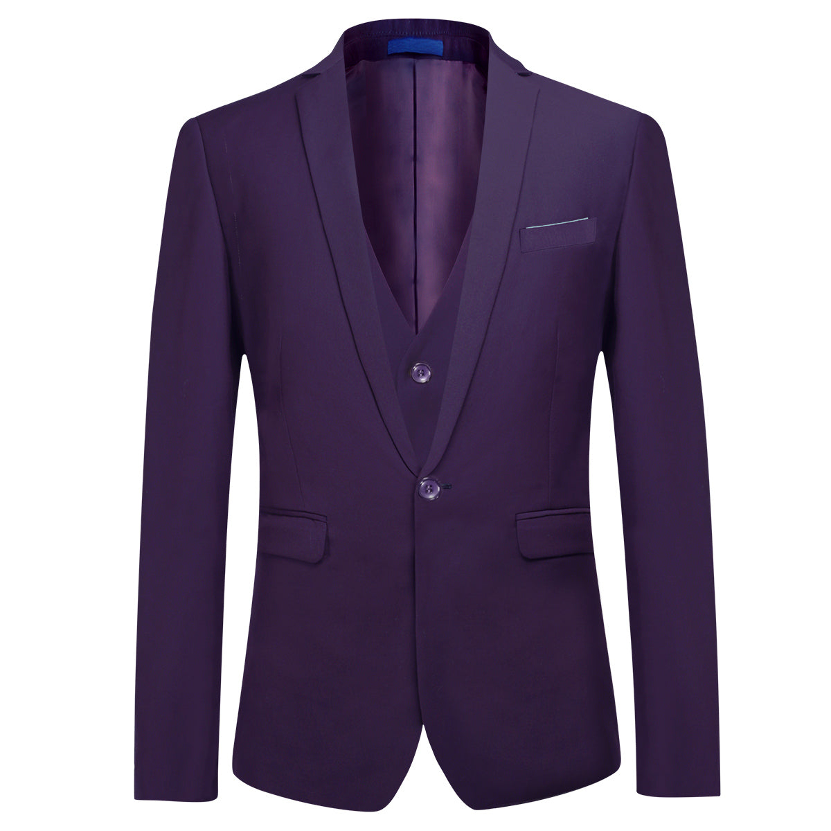 YFFUSHI Men's Slim Fit 3 Piece Suit One Button Suits Blazer Tux Vest & Trousers Purple