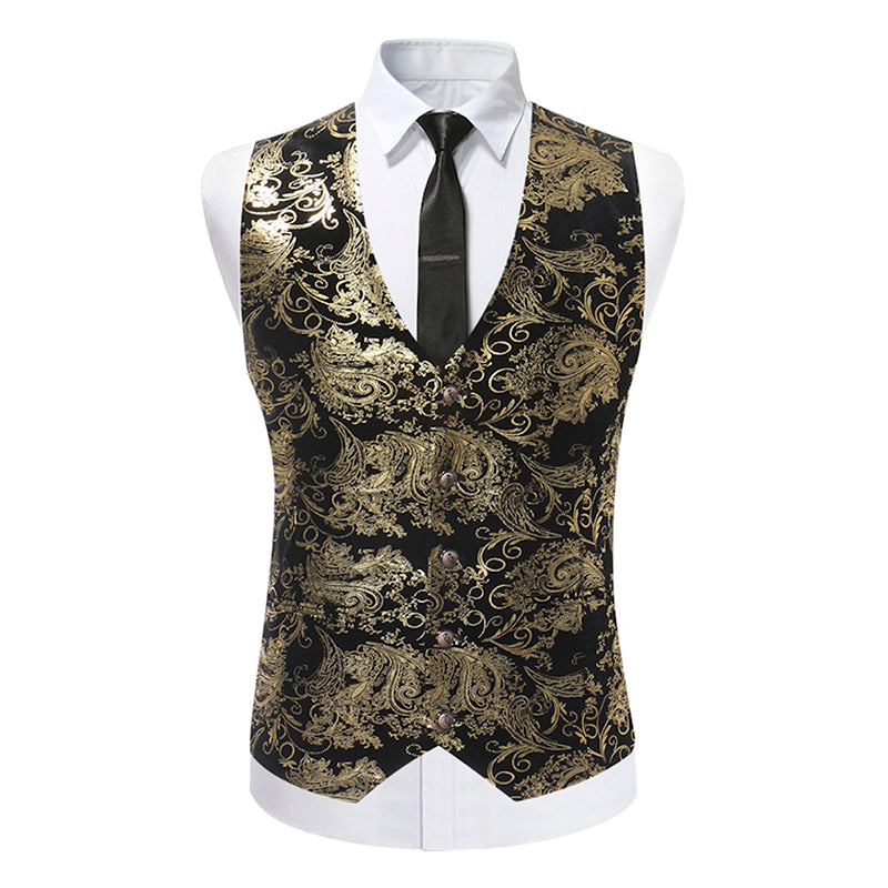 YFFUSHI Slim Fit Gold Stamping Vest Gold