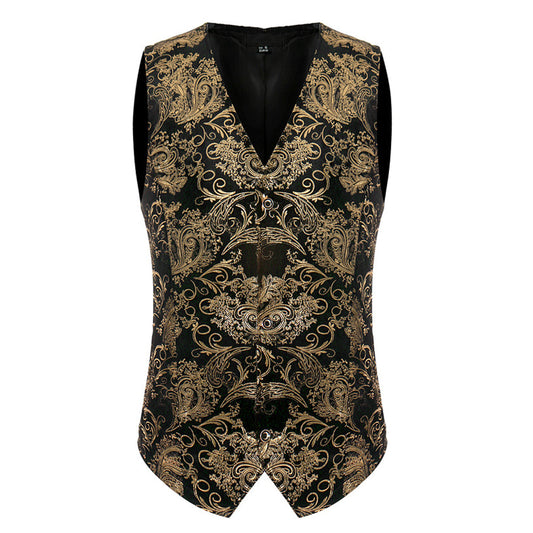 YFFUSHI Mens Slim Fit Paisley Vest Gold