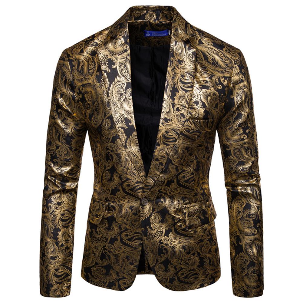 YFFUSHI Mens Slim Fit Glitter Paisley Blazer Gold