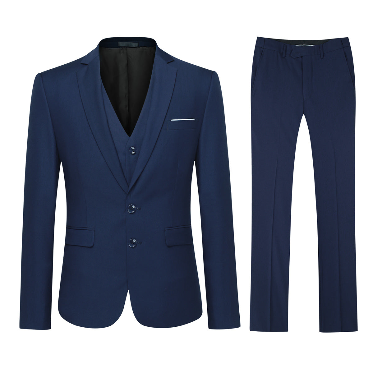 YFFUSHI Mens 3 Piece Suit Set 2 Button Dress Suit for Meeting Prom Party Navy