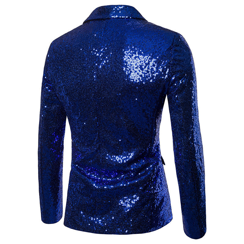 YFFUSHI Mens Shiny Sequin Jacket Party Tuxedo Blazer Blue