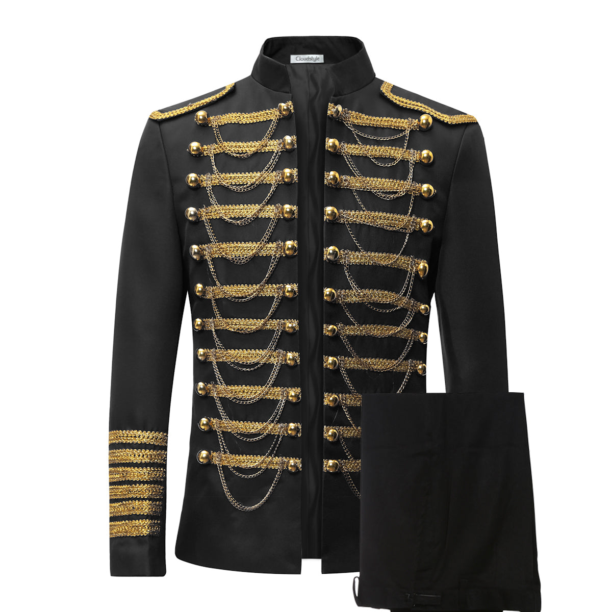 Mens Black Hussar Uniform Miltary Style Suit