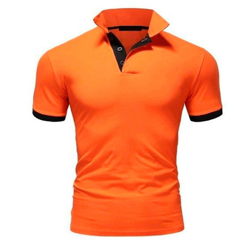 YFFUSHI Mens Summer Essential Polos Navy & Orange Short Sleeve Classic Polo Shirt