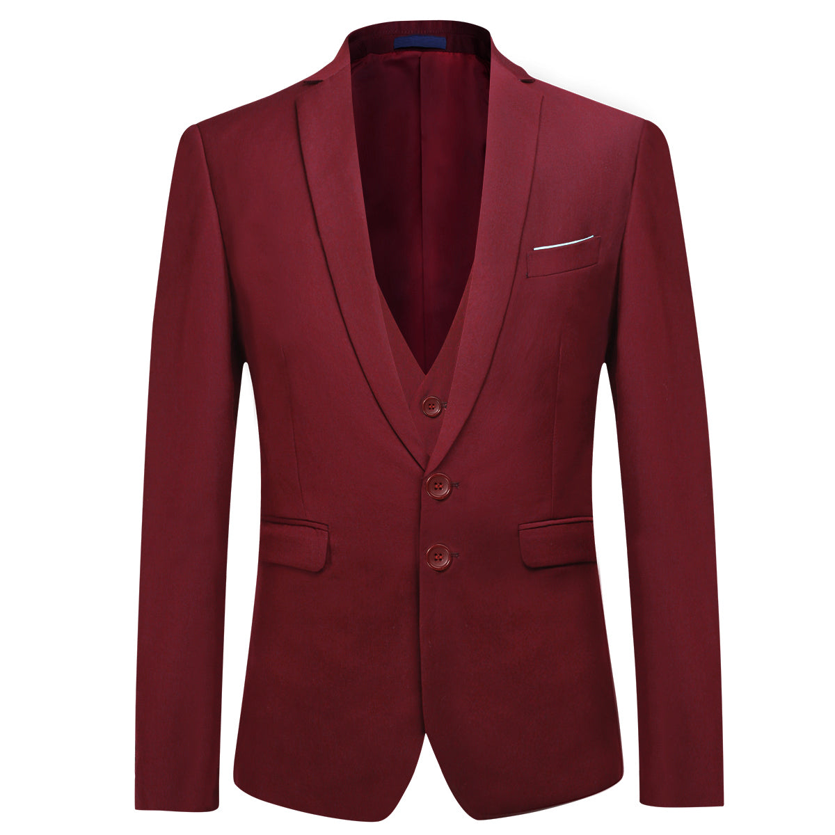 YFFUSHI Mens 3 Piece Suit Set 2 Button Dress Suit for Meeting Prom Party Wine Red